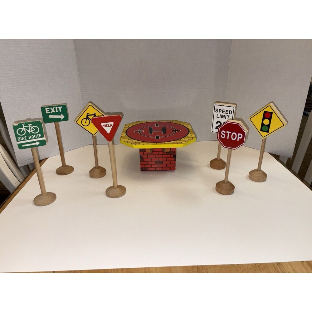 Vintage Wooden Traffic Road Signs Toy Set Lot of 8 Stop Yield  Education